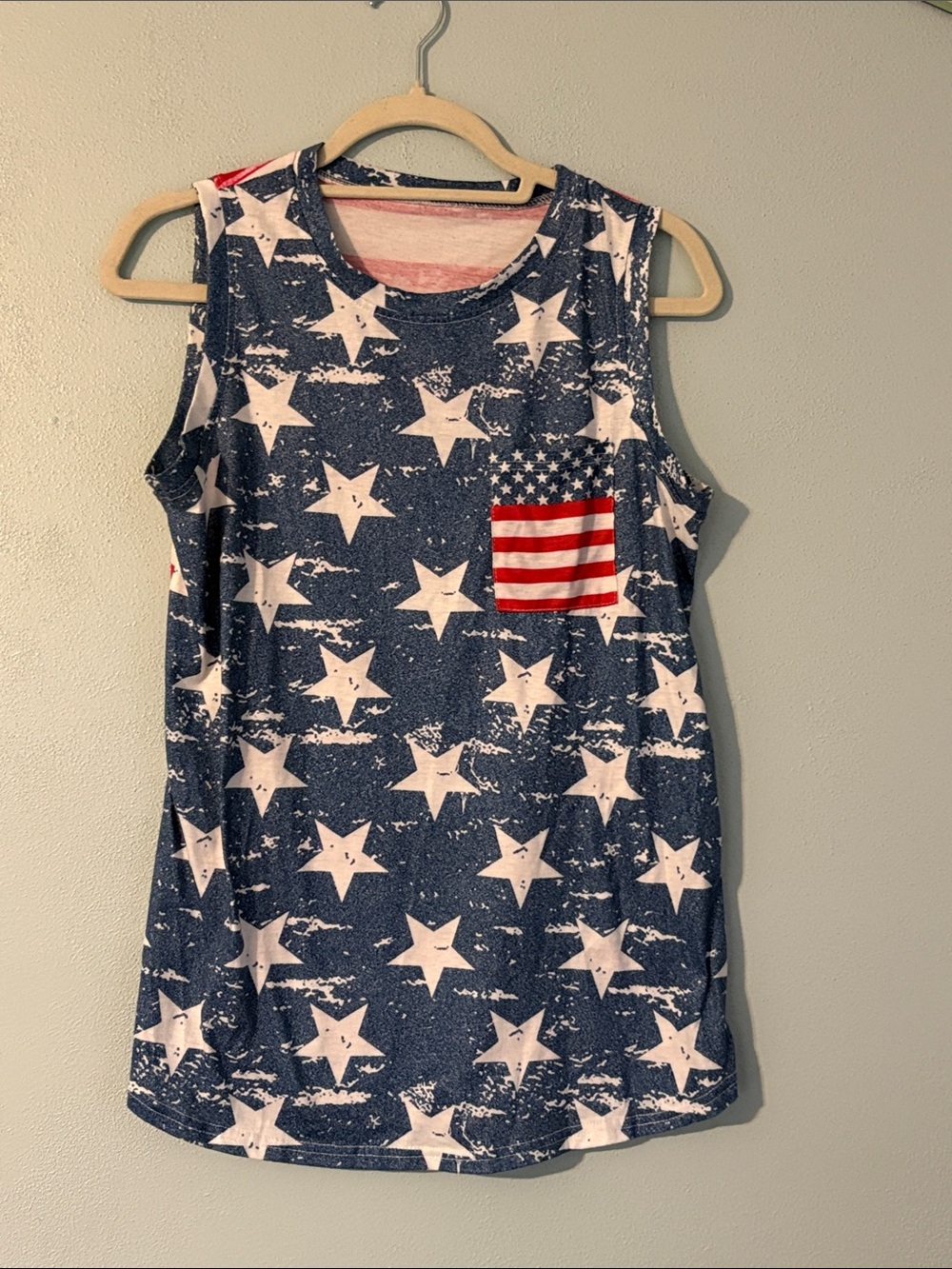 Womens Blue Star Print Tank Dress with Flag Pocket